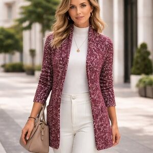 J. McLaughlin Merino Wool Red Marled Snap Front Cardigan Sweater Women sz Small